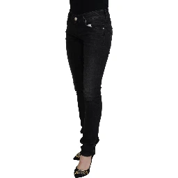 Black Cotton Low Waist Slim Fit Women Casual Denim Jeans