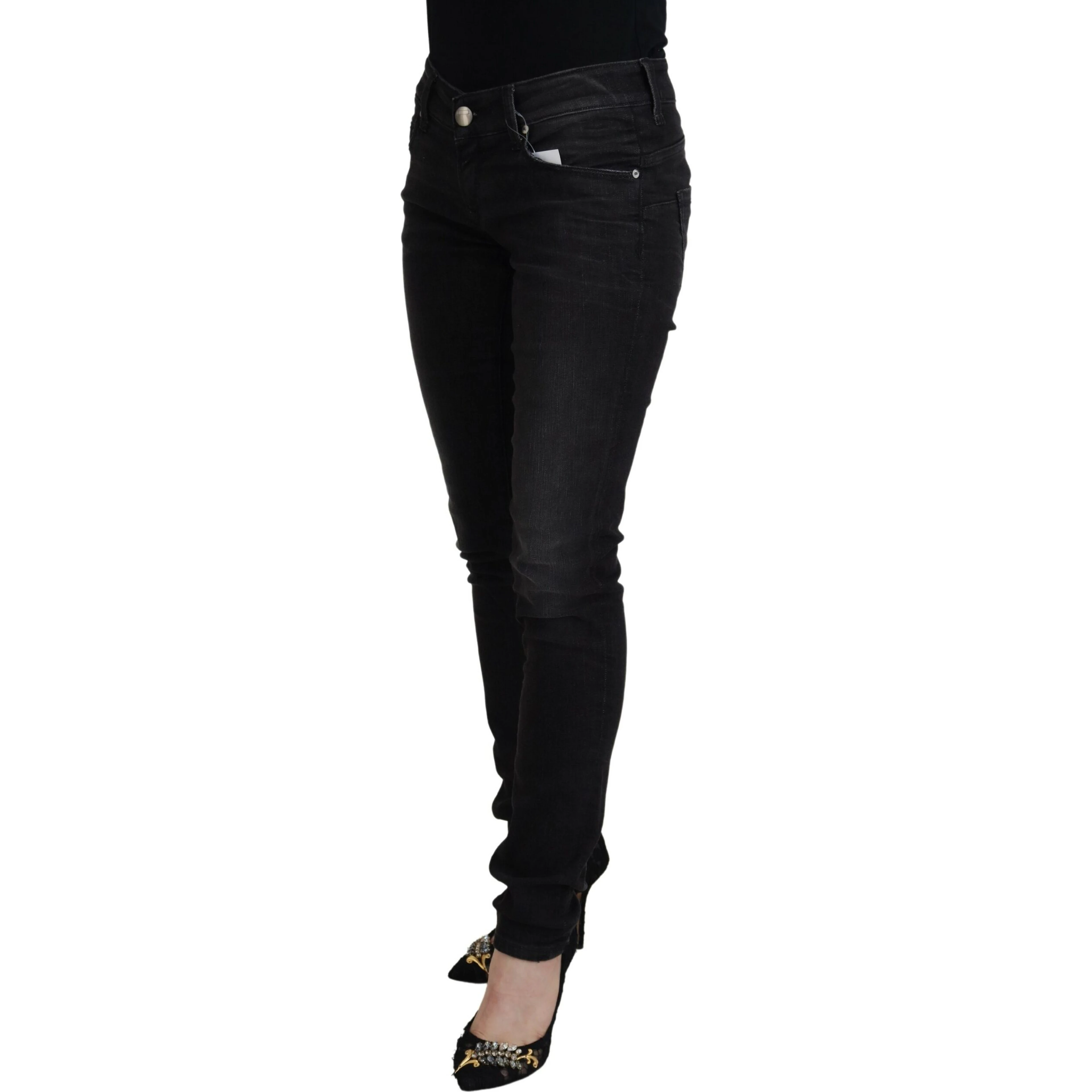 Black Cotton Low Waist Slim Fit Women Casual Denim Jeans