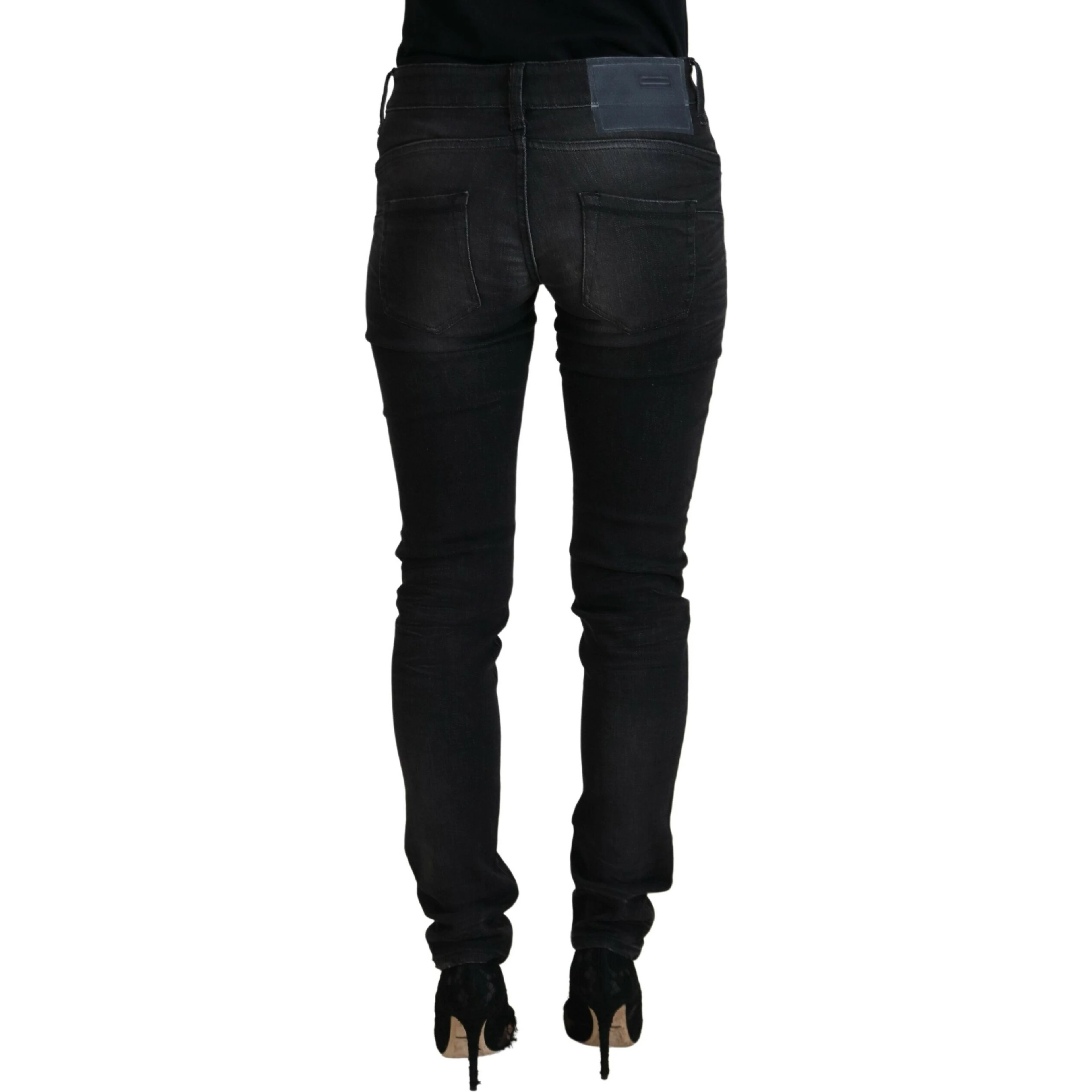 Black Cotton Low Waist Slim Fit Women Casual Denim Jeans