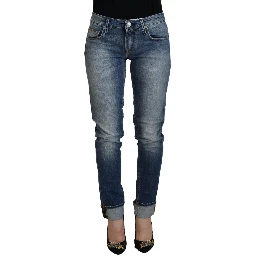 Blue Washed Cotton Low Waist Women Casual Jeans