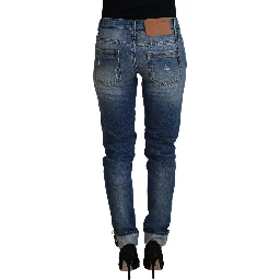 Blue Washed Cotton Low Waist Women Casual Jeans