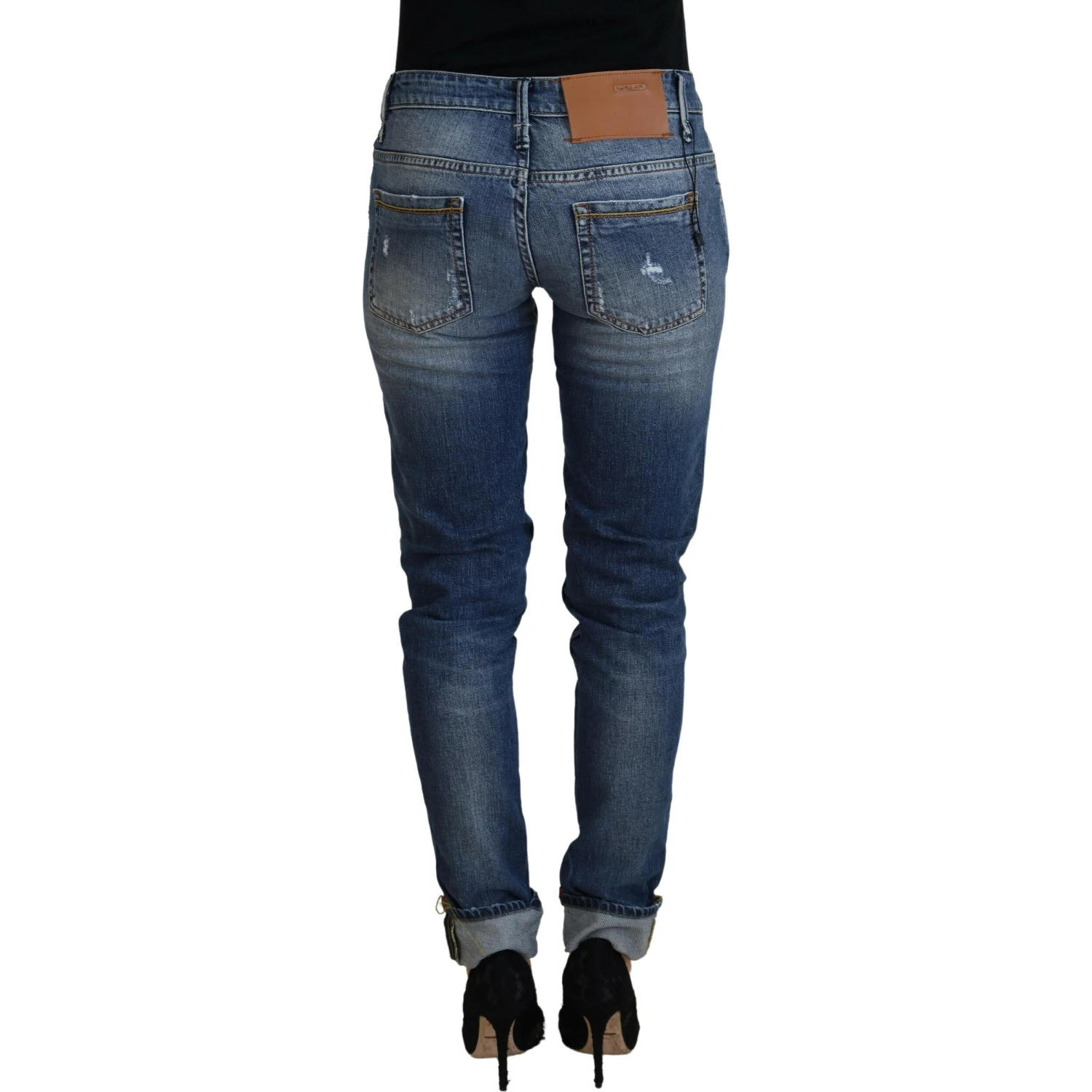 Blue Washed Cotton Low Waist Women Casual Jeans
