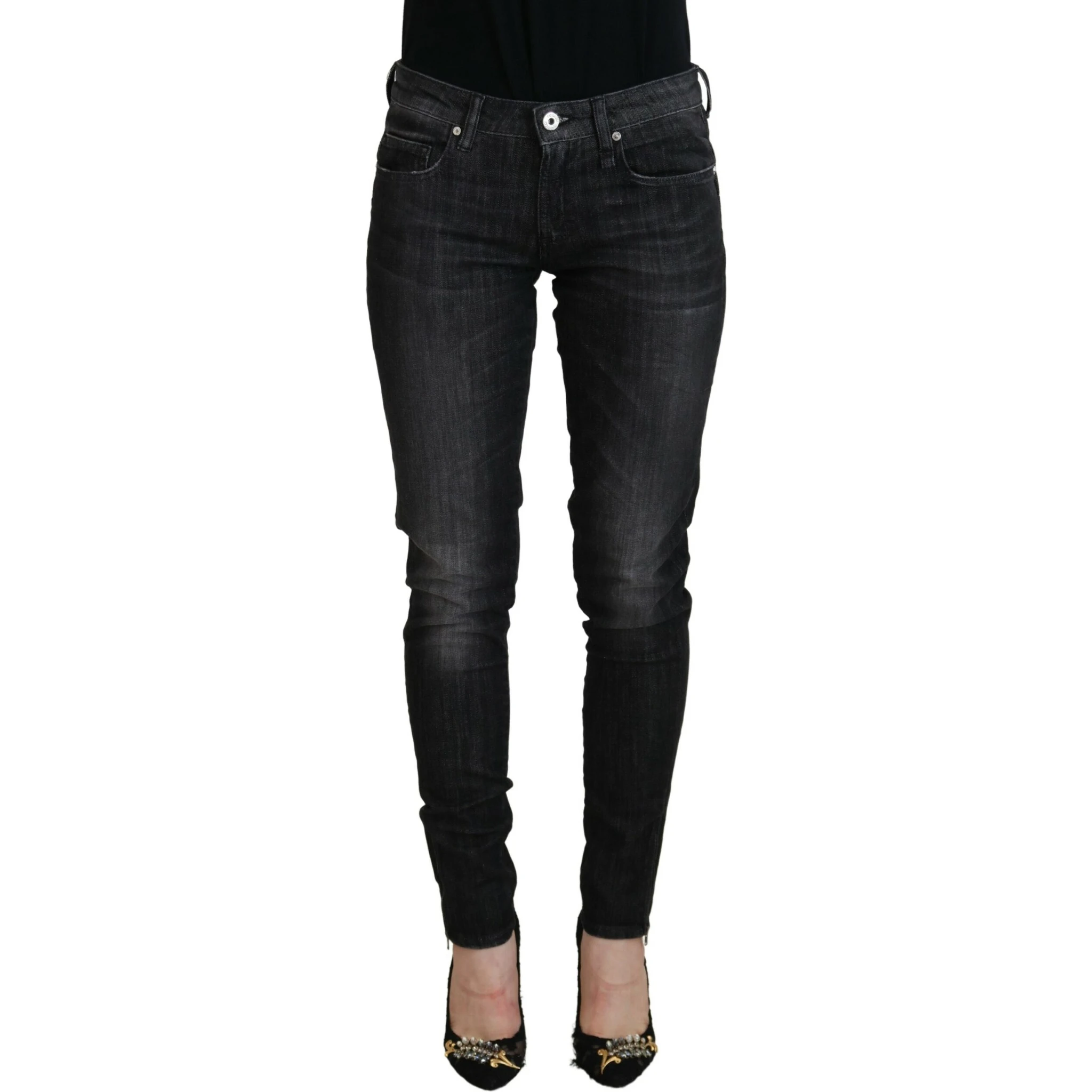 Black Cotton Low Waist Skinny Women Casual Jeans