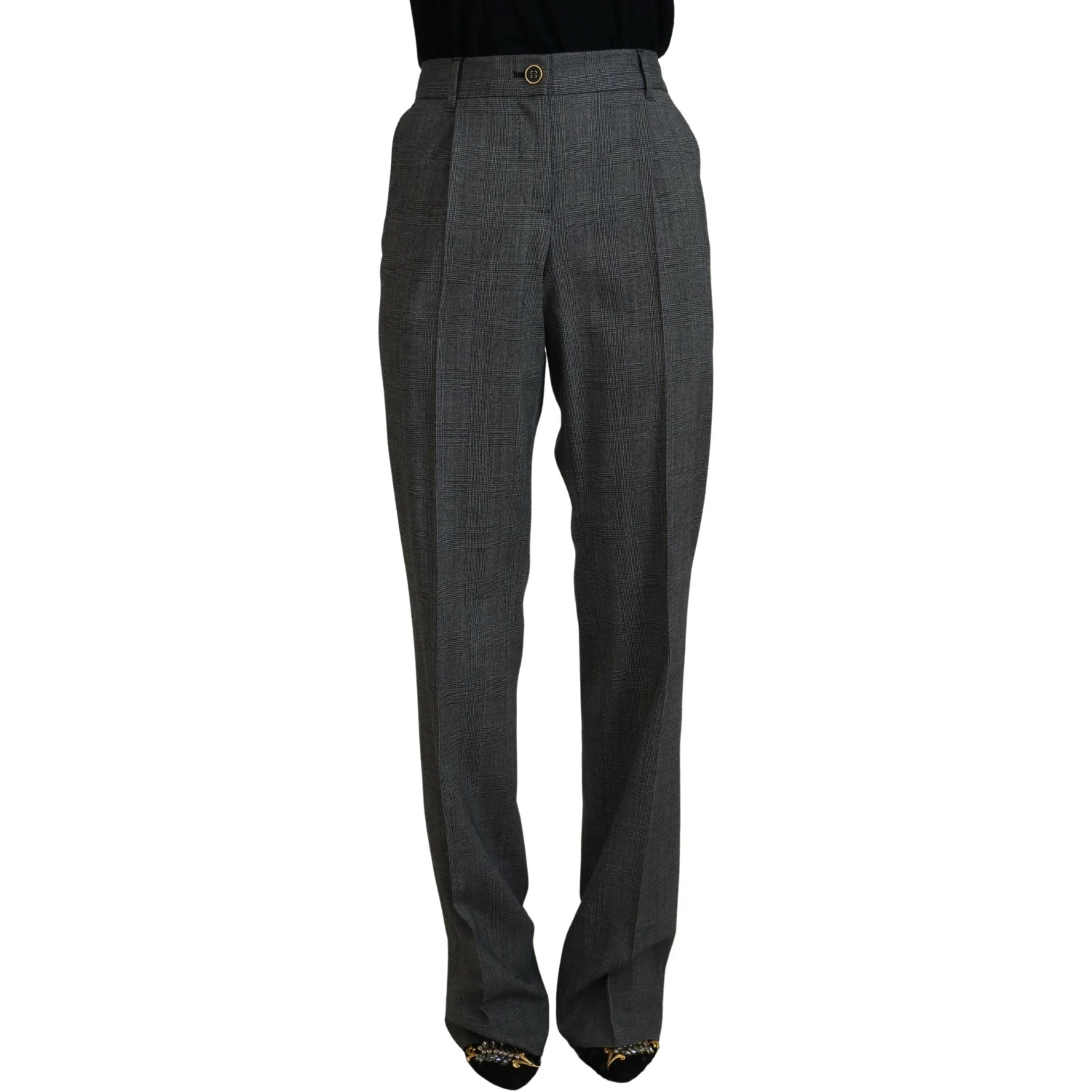 Gray High Waist Women Wool Pants
