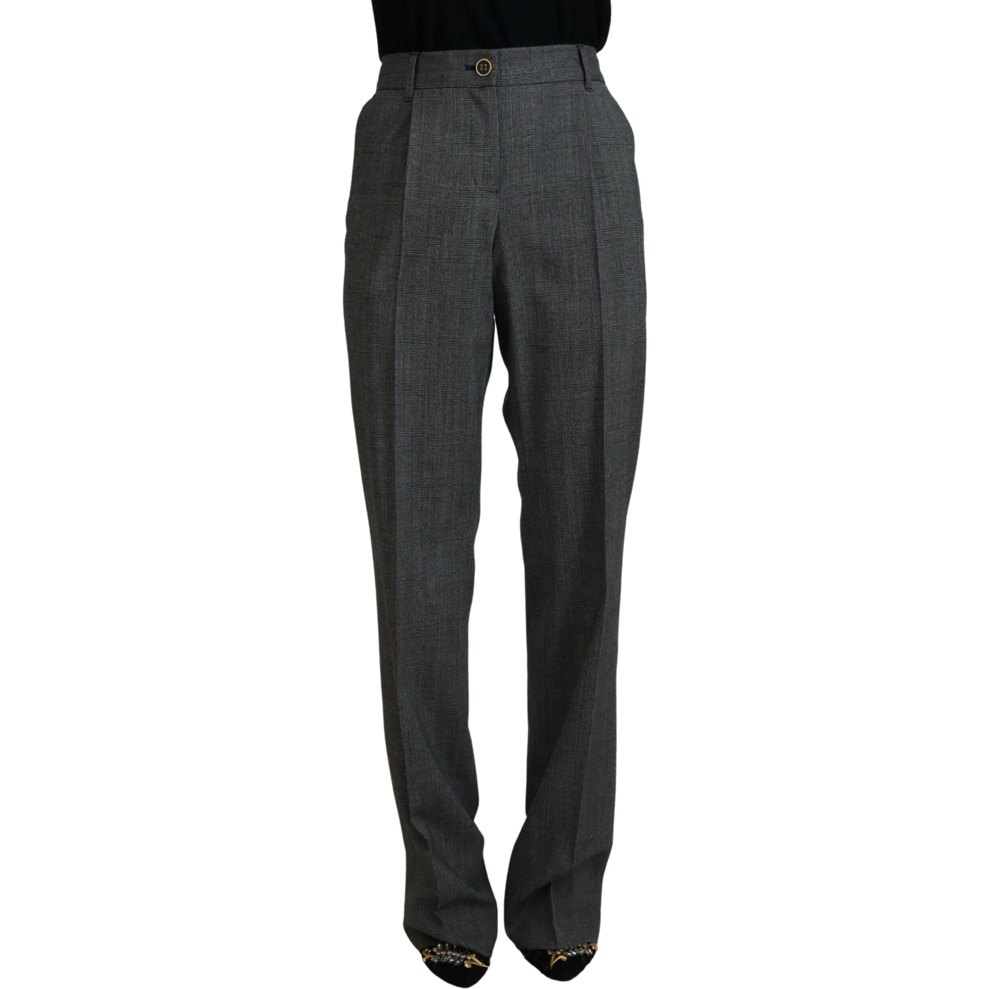 Gray High Waist Women Wool Pants