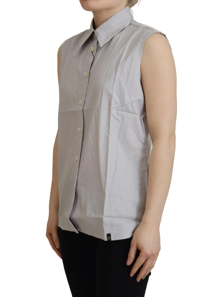 Light Gray Stripes Cotton Sleeveless Collared Top alternative