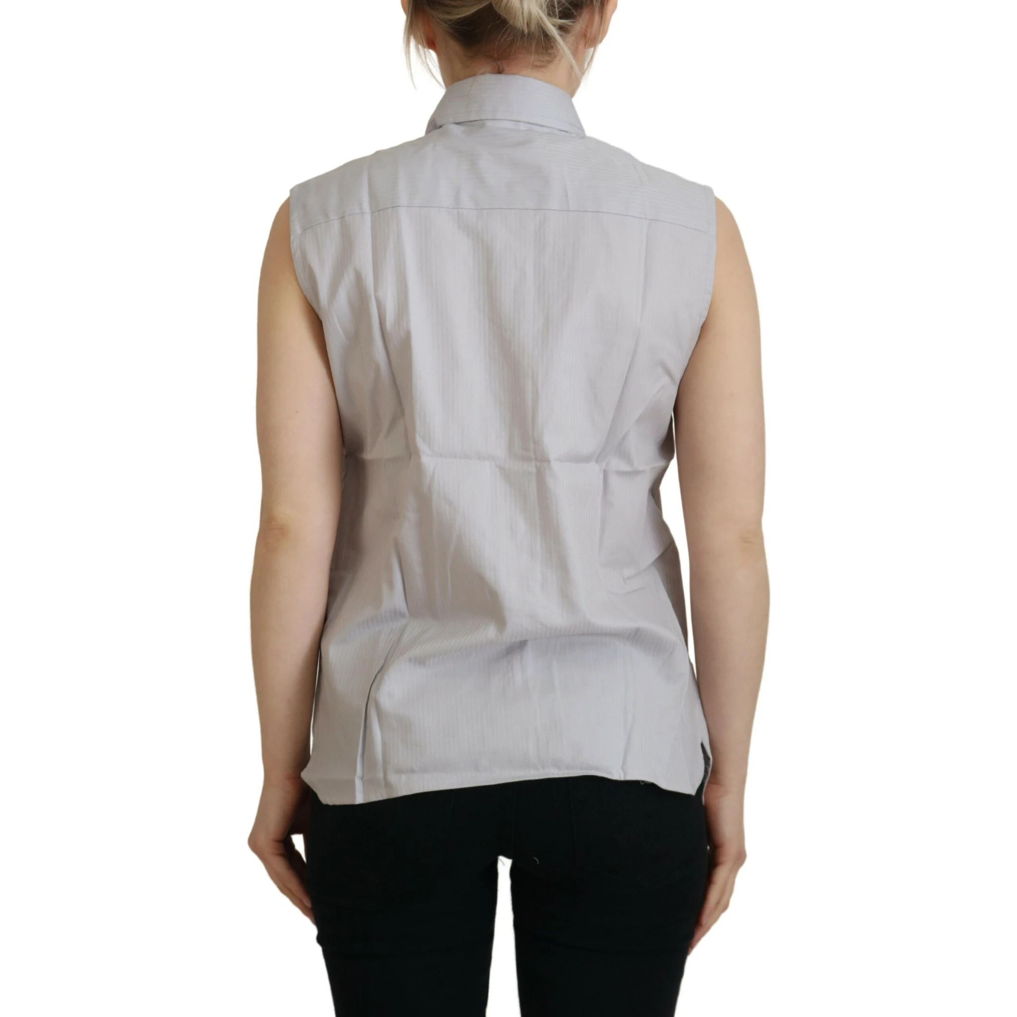 Light Gray Stripes Cotton Sleeveless Collared Top