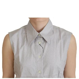 Light Gray Stripes Cotton Sleeveless Collared Top