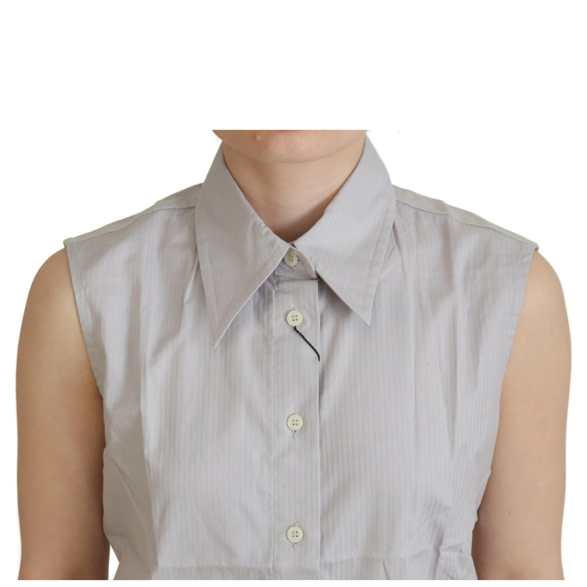 Light Gray Stripes Cotton Sleeveless Collared Top