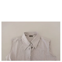 Light Gray Stripes Cotton Sleeveless Collared Top