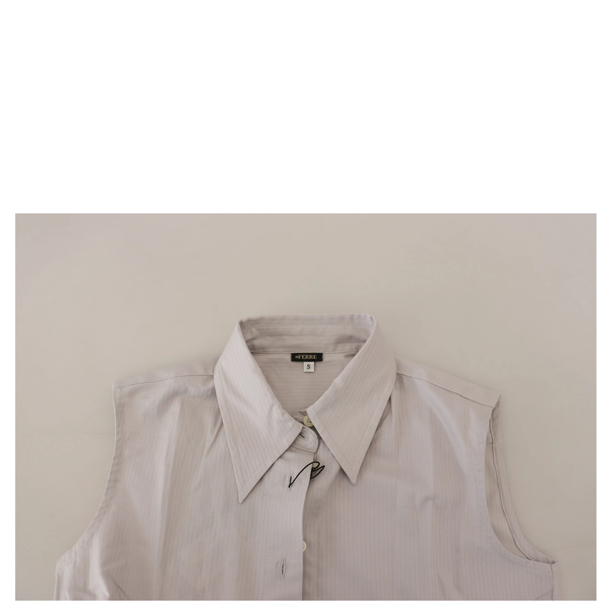 Light Gray Stripes Cotton Sleeveless Collared Top