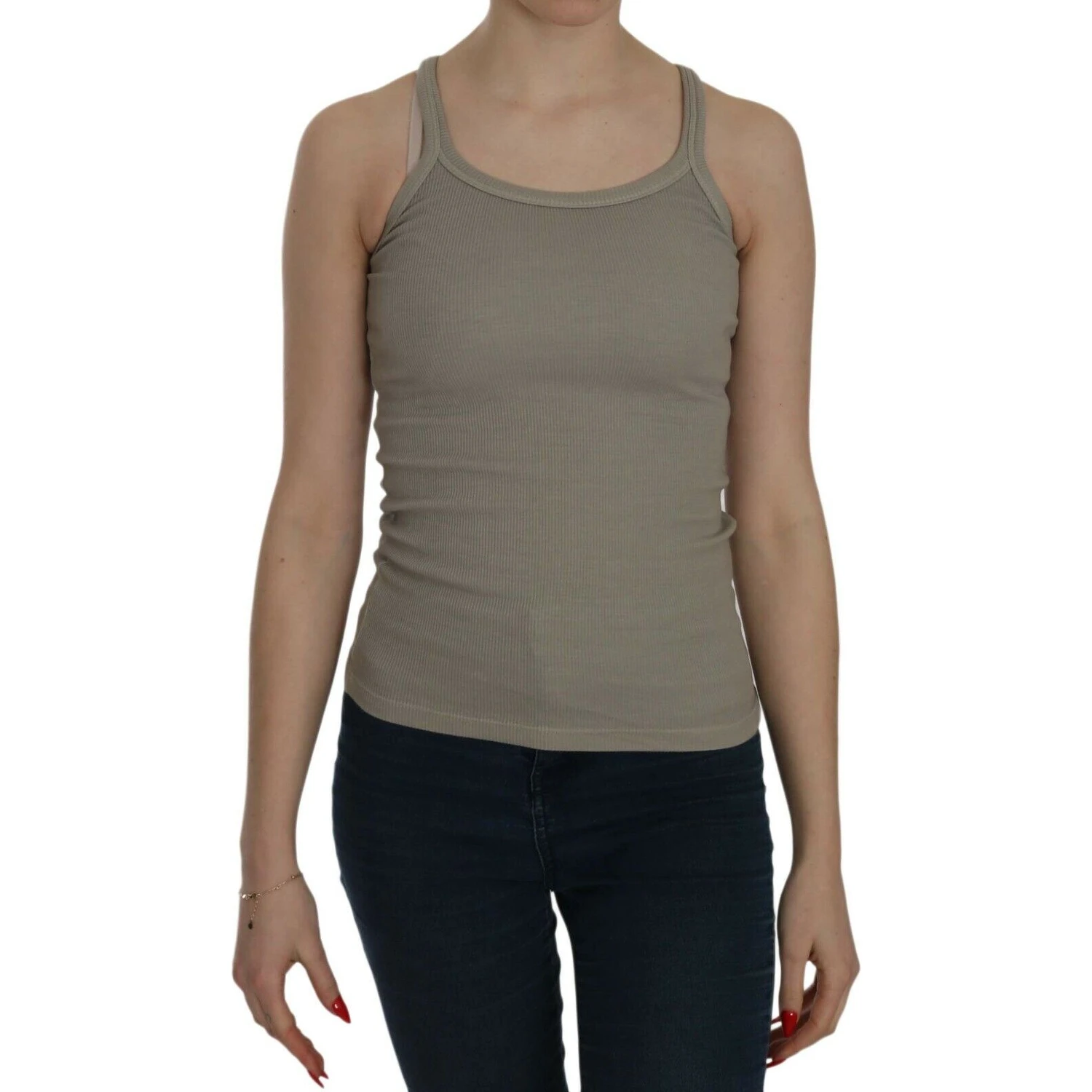 Beige Sleeveless Spaghetti Strap Tank Blouse