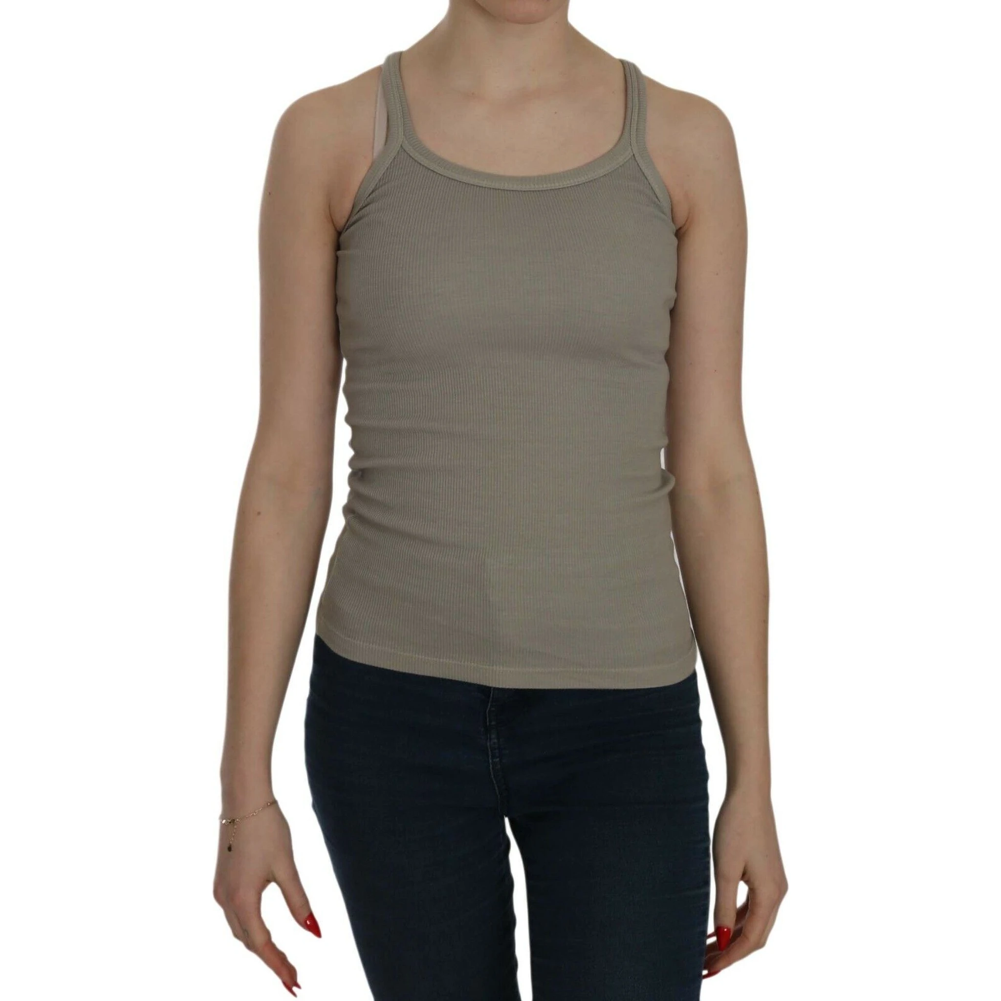 Beige Sleeveless Spaghetti Strap Tank Blouse