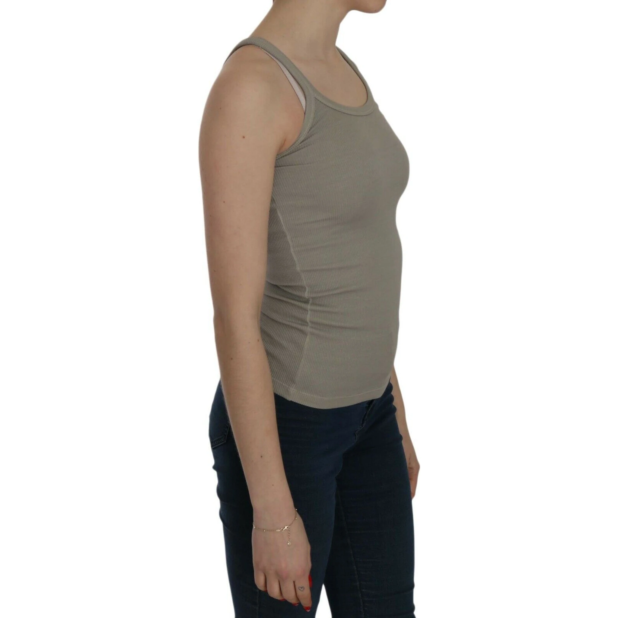 Beige Sleeveless Spaghetti Strap Tank Blouse