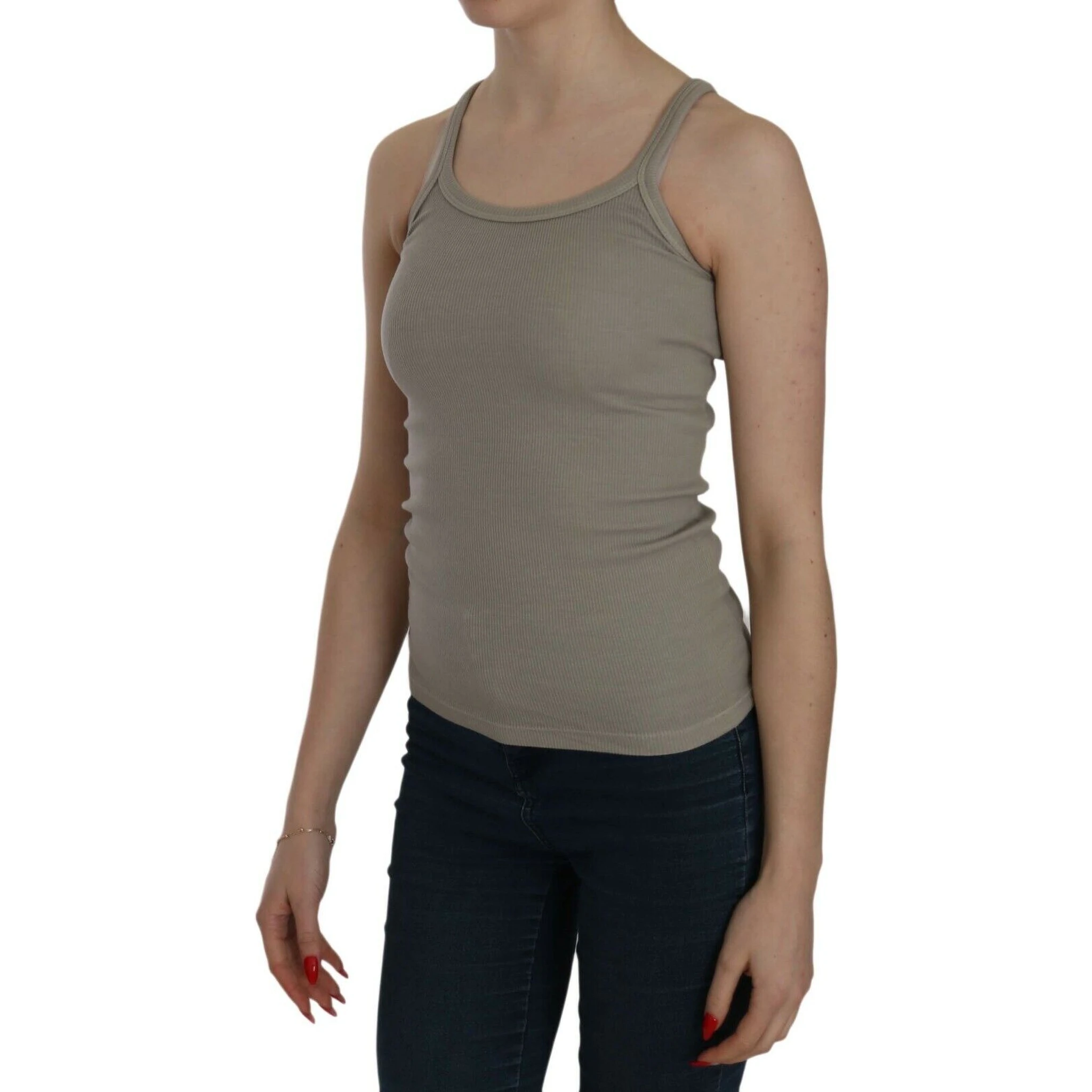 Beige Sleeveless Spaghetti Strap Tank Blouse