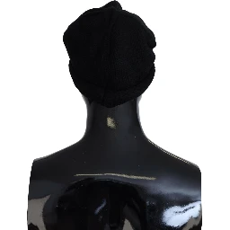 Black Virgin Wool Women Winter Beanie Cap Hat