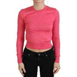 Pink Silk Cropped Crewneck Pullover Sweater