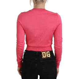 Pink Silk Cropped Crewneck Pullover Sweater