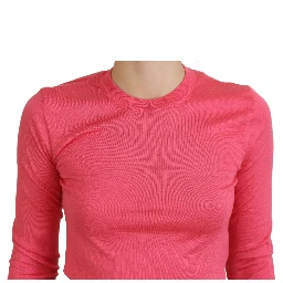 Pink Silk Cropped Crewneck Pullover Sweater
