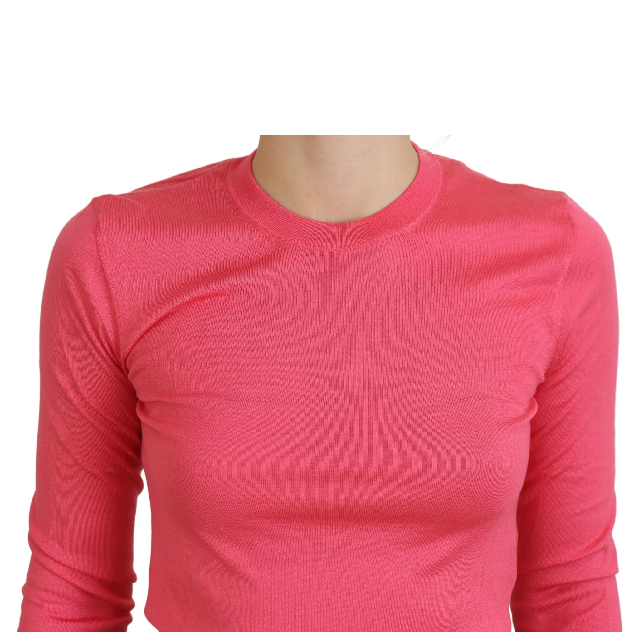 Pink Silk Cropped Crewneck Pullover Sweater