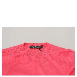 Pink Silk Cropped Crewneck Pullover Sweater