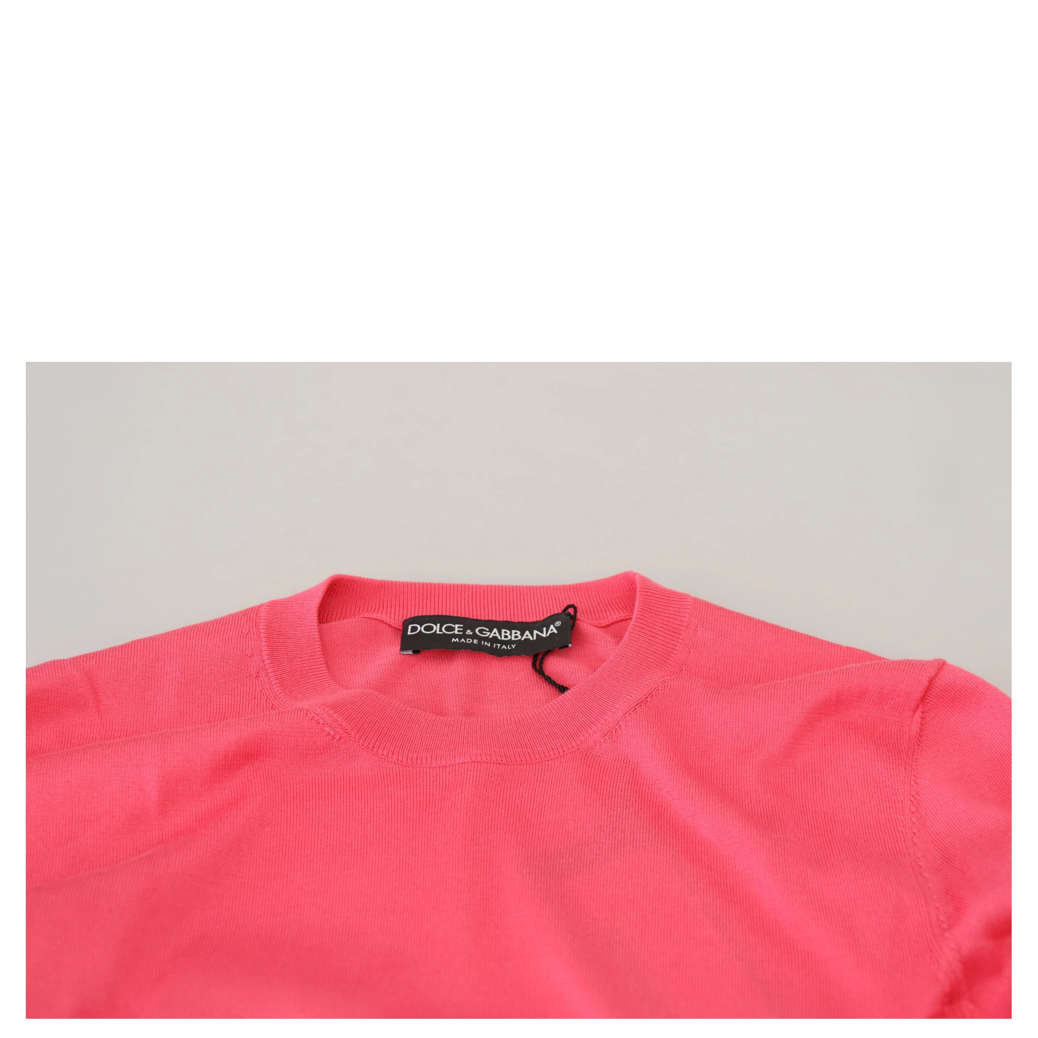 Pink Silk Cropped Crewneck Pullover Sweater