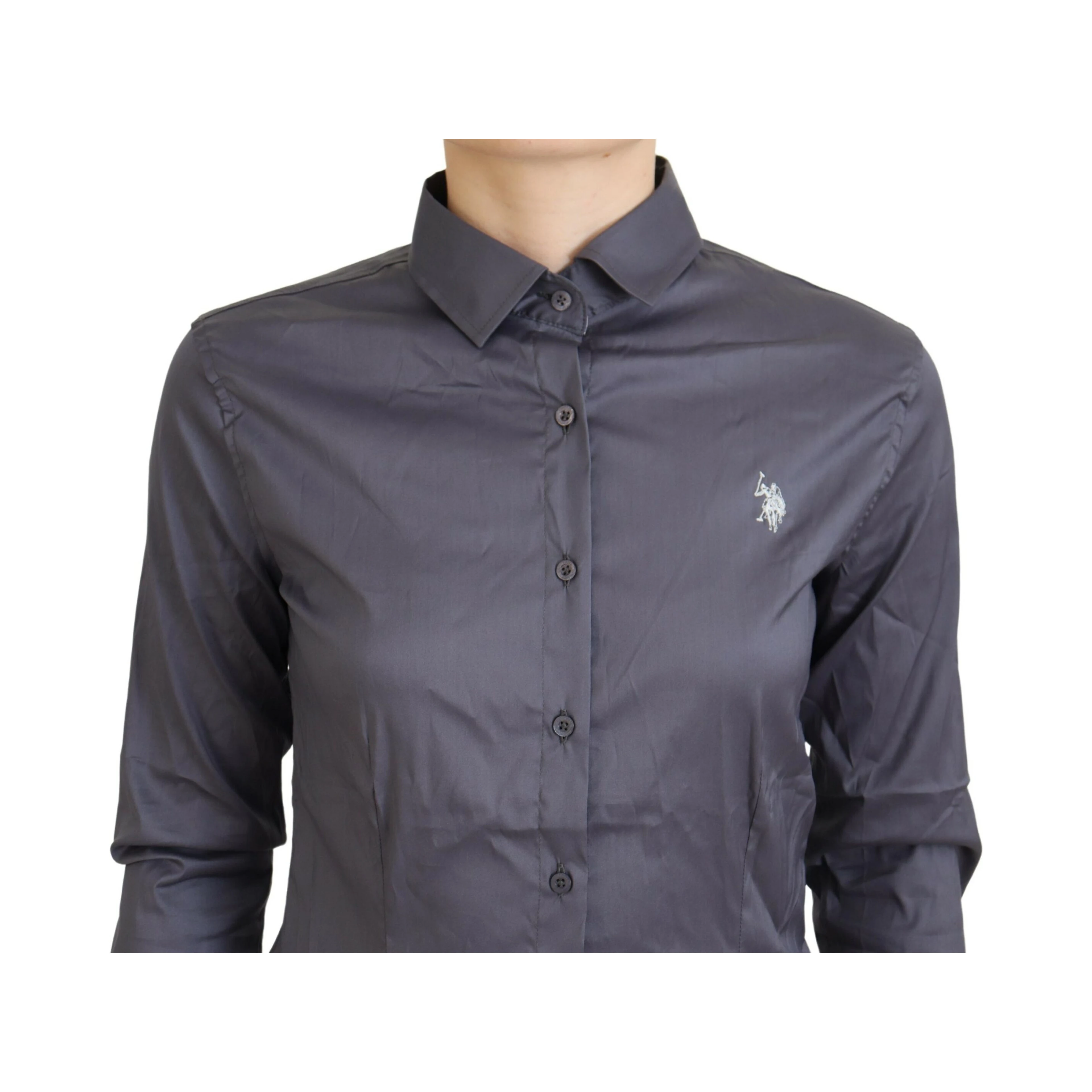 Gray Printed Long Sleeves Collared Top