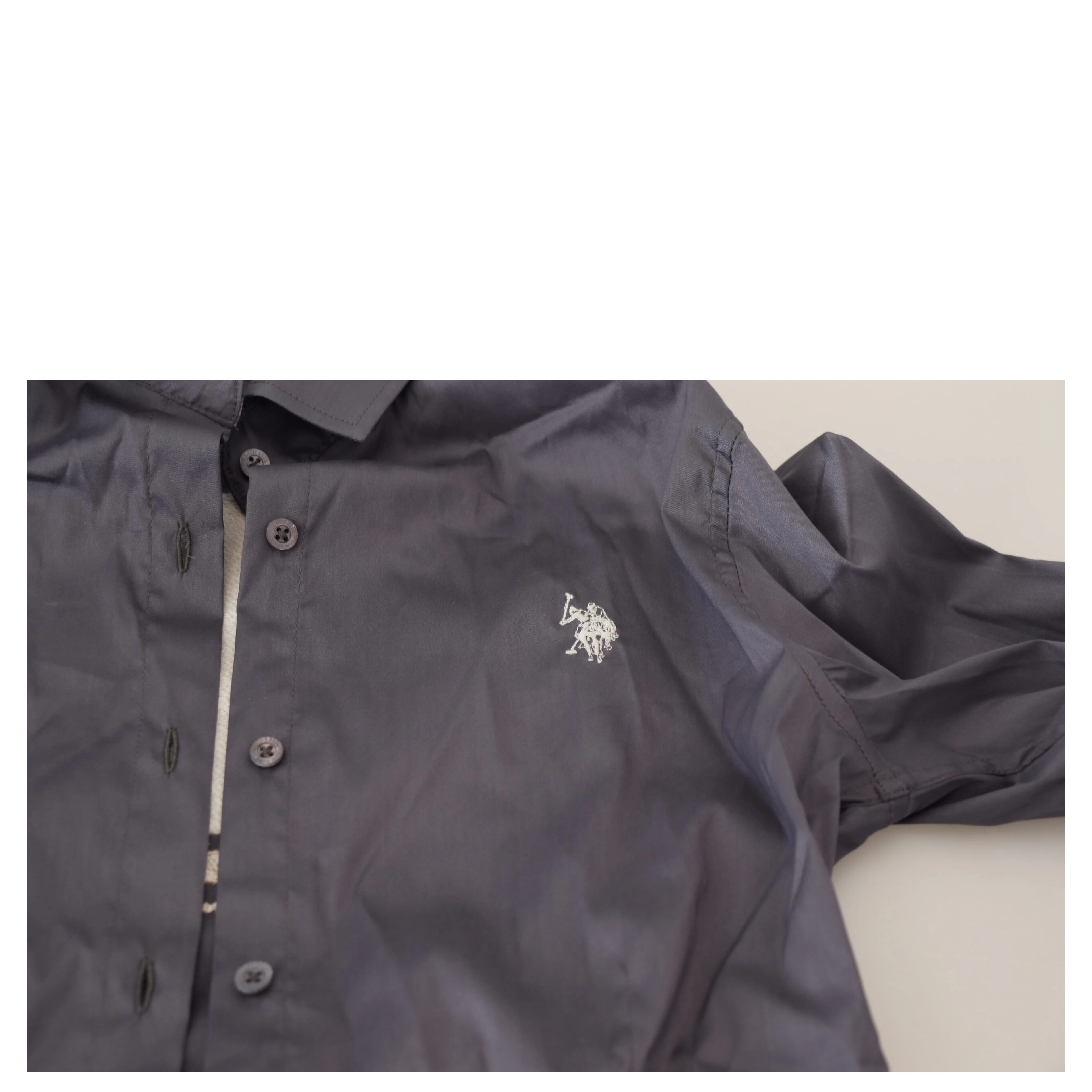 Gray Printed Long Sleeves Collared Top