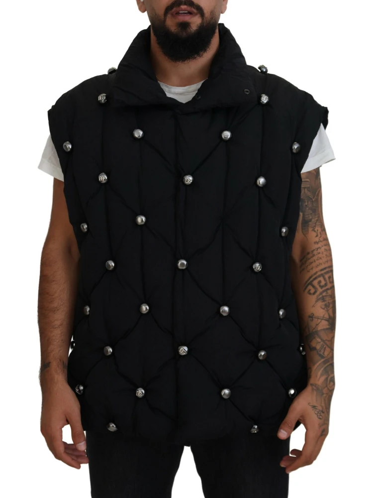 Black Sleeveless DG Metal Embellishment Jacket
