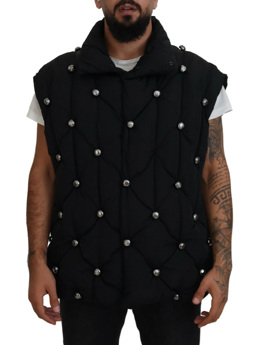 Black Sleeveless DG Metal Embellishment Jacket