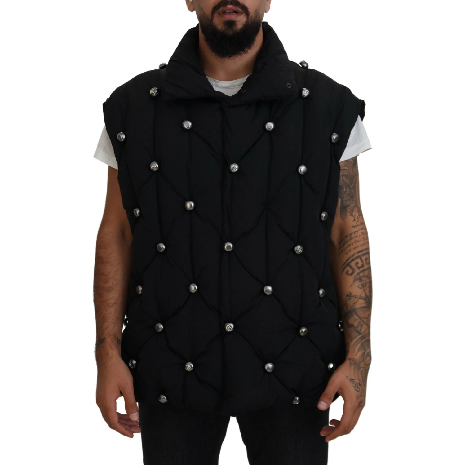 Black Sleeveless DG Metal Embellishment Jacket