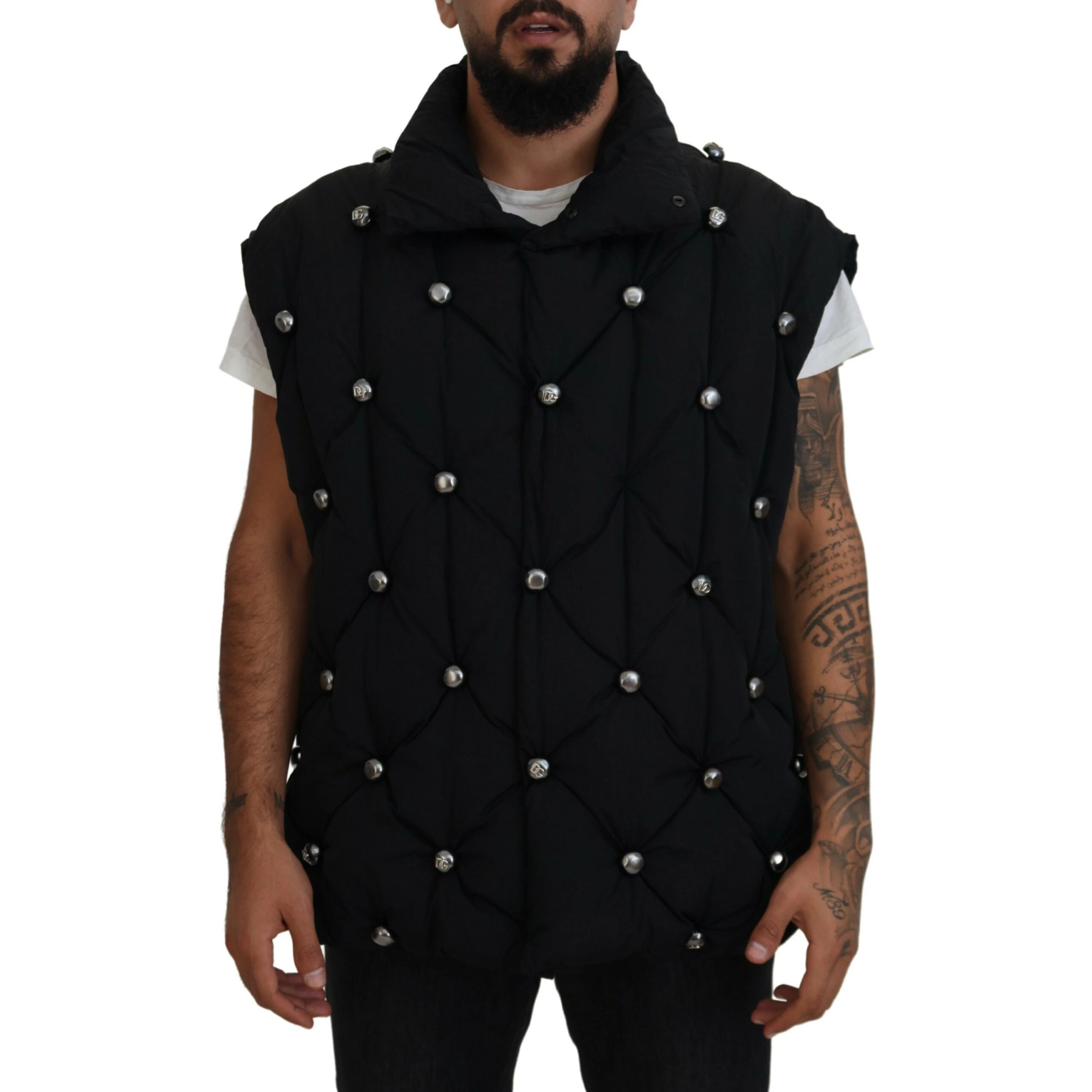 Black Sleeveless DG Metal Embellishment Jacket