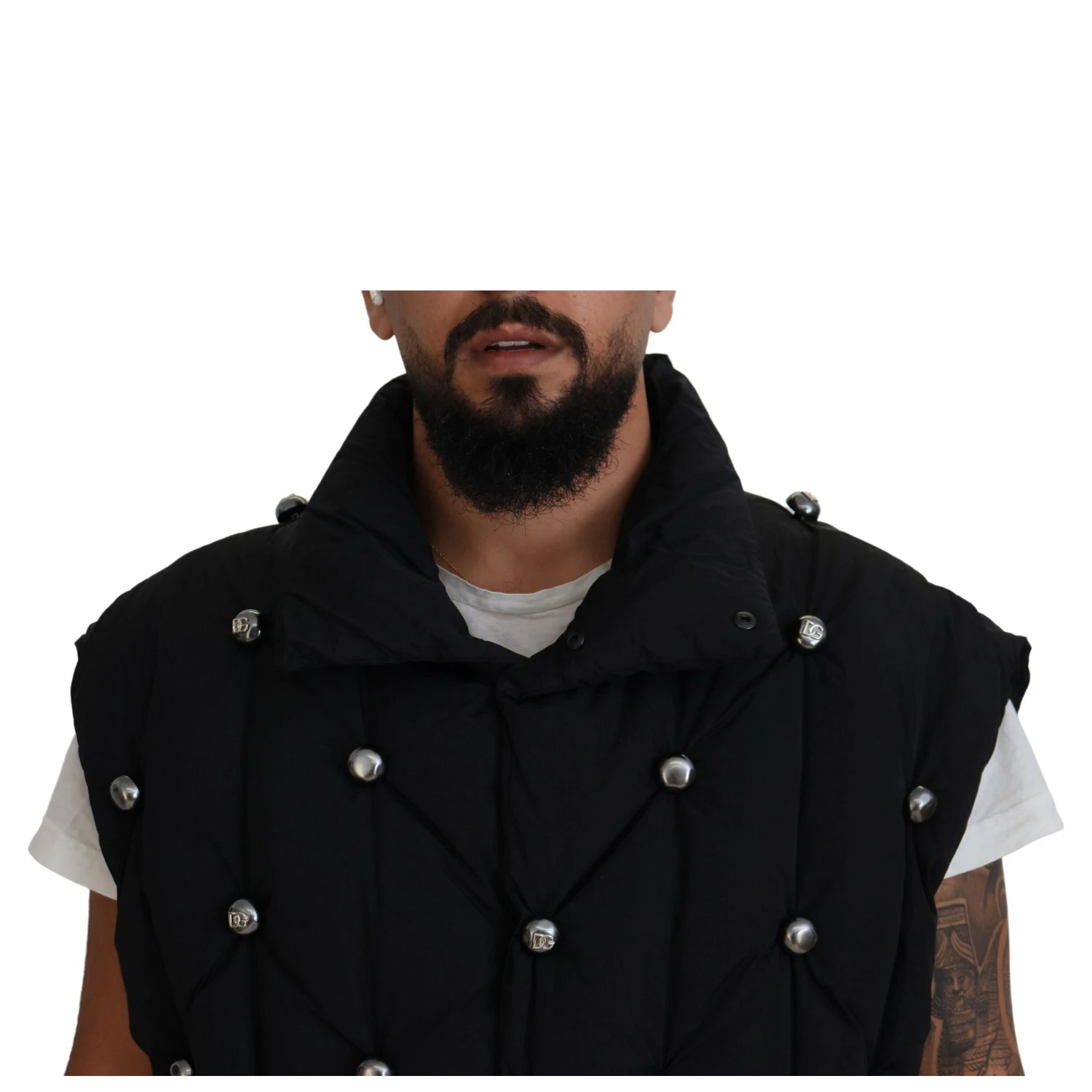 Black Sleeveless DG Metal Embellishment Jacket