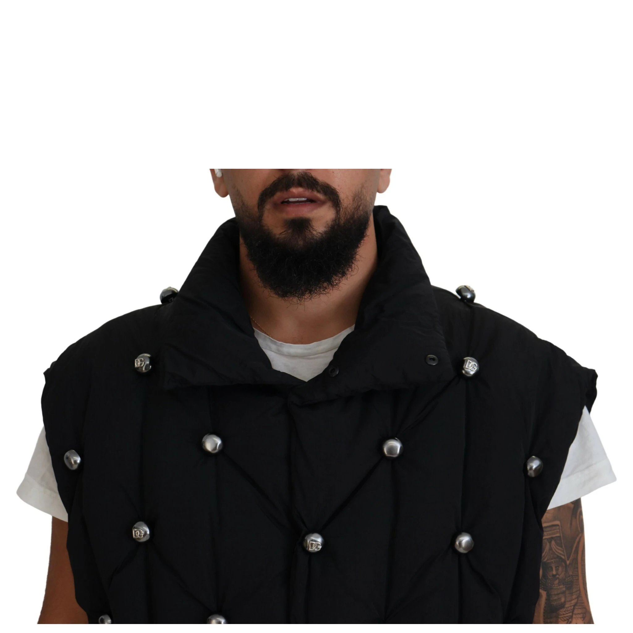 Black Sleeveless DG Metal Embellishment Jacket