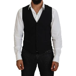 Black Virgin Wool Waistcoat Formal Vest