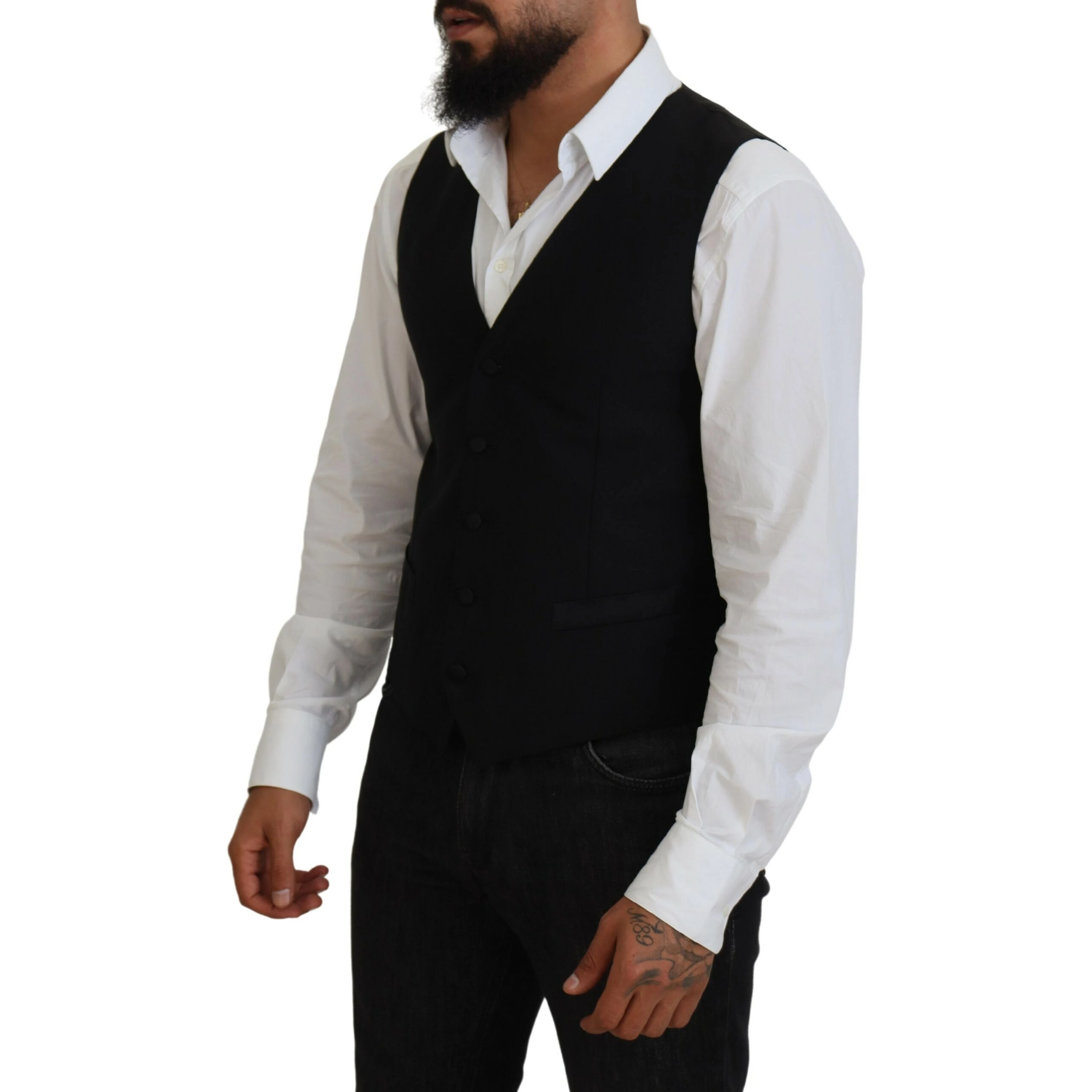 Black Virgin Wool Waistcoat Formal Vest
