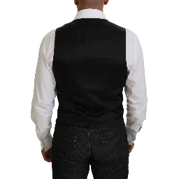 Black Virgin Wool Waistcoat Formal Vest