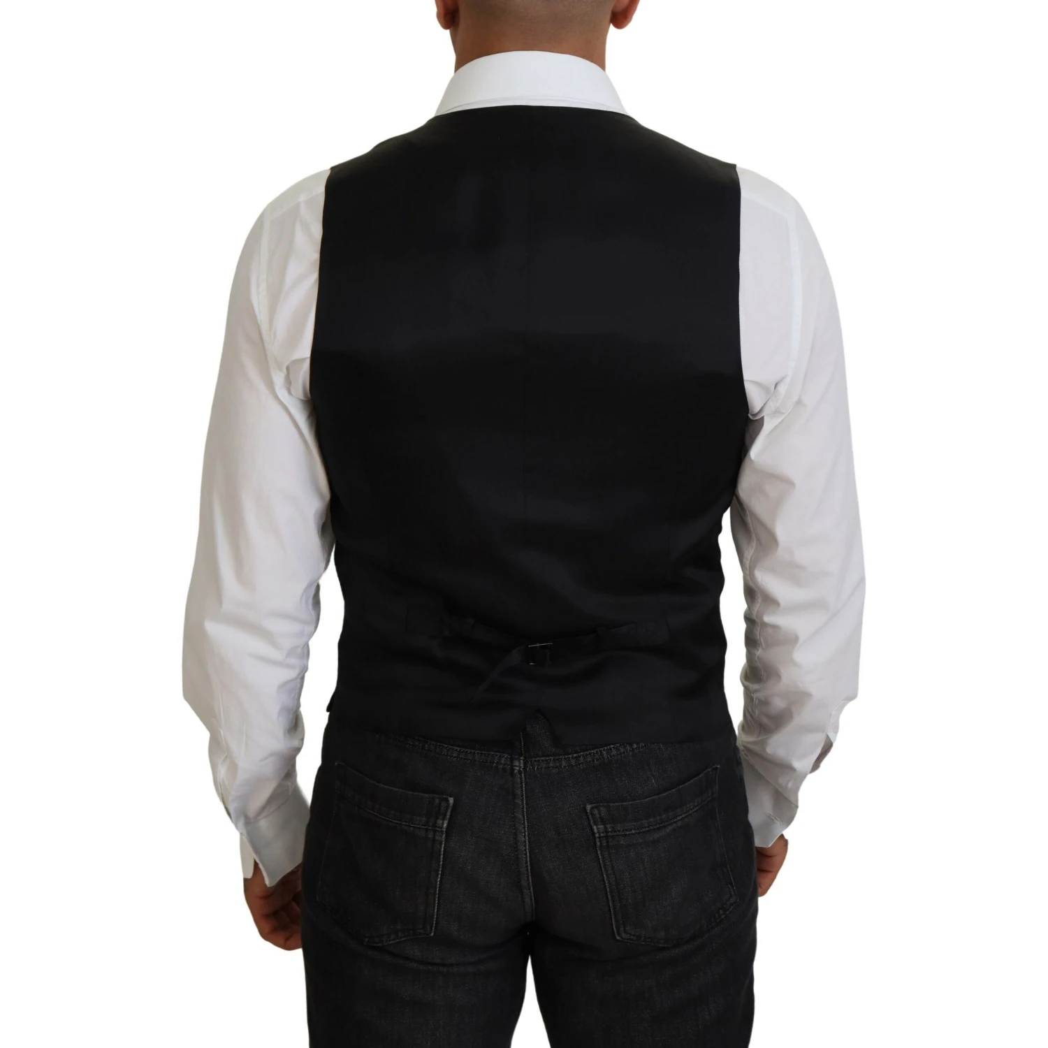Black Virgin Wool Waistcoat Formal Vest