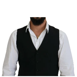 Black Virgin Wool Waistcoat Formal Vest