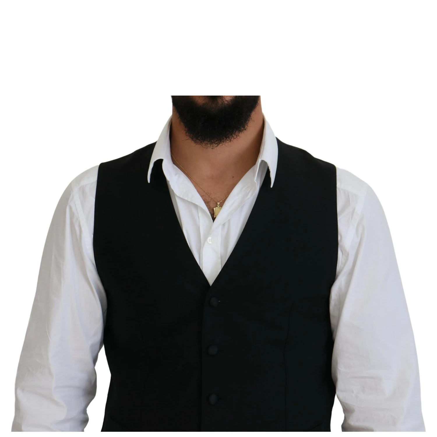 Black Virgin Wool Waistcoat Formal Vest