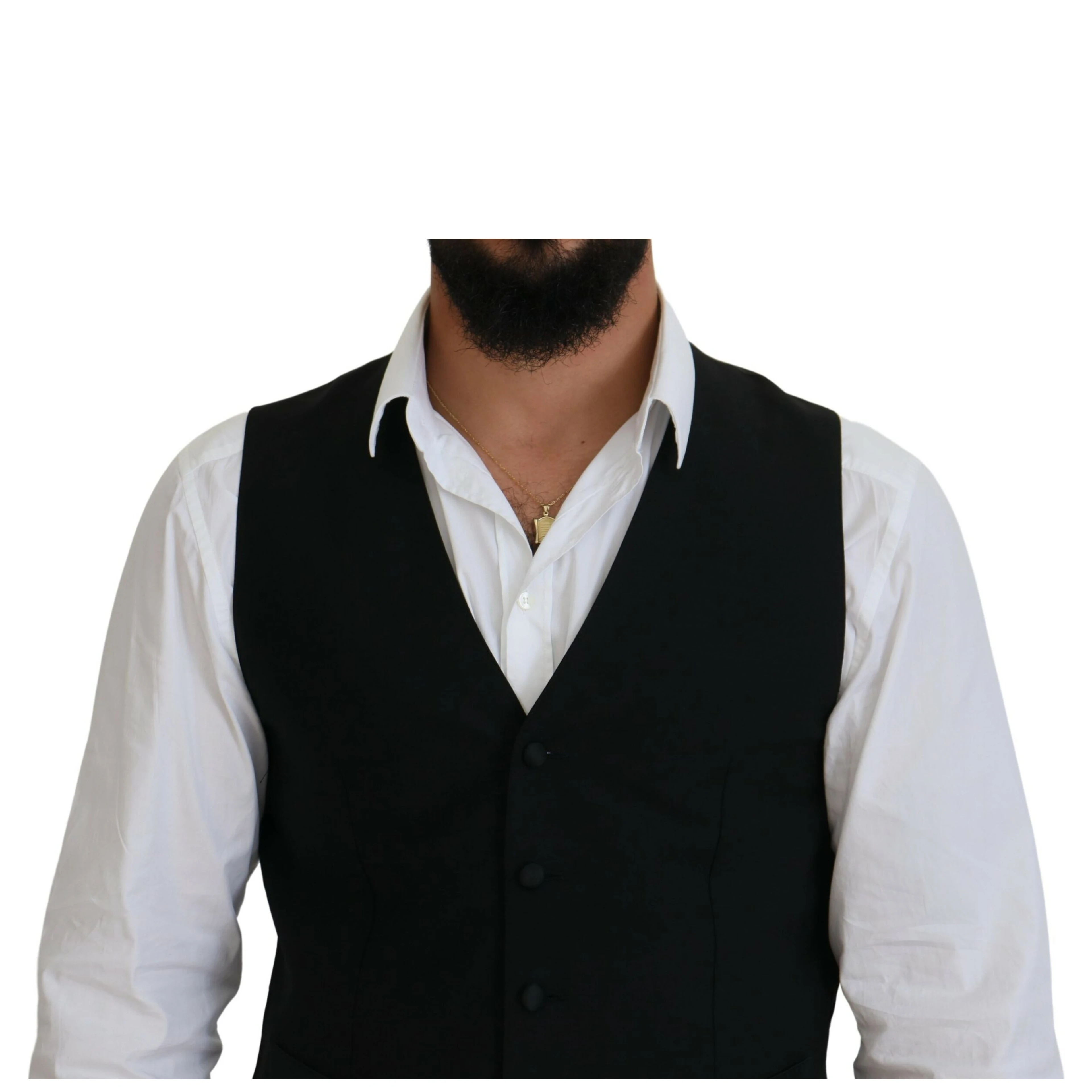 Black Virgin Wool Waistcoat Formal Vest