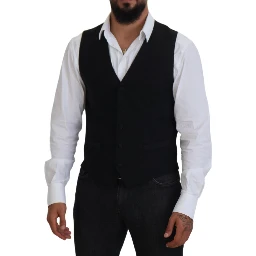 Black Virgin Wool Waistcoat Formal Vest