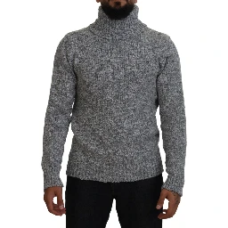 Gray Wool Knit Turtleneck Pullover Sweater