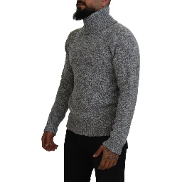 Gray Wool Knit Turtleneck Pullover Sweater