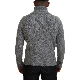 Gray Wool Knit Turtleneck Pullover Sweater