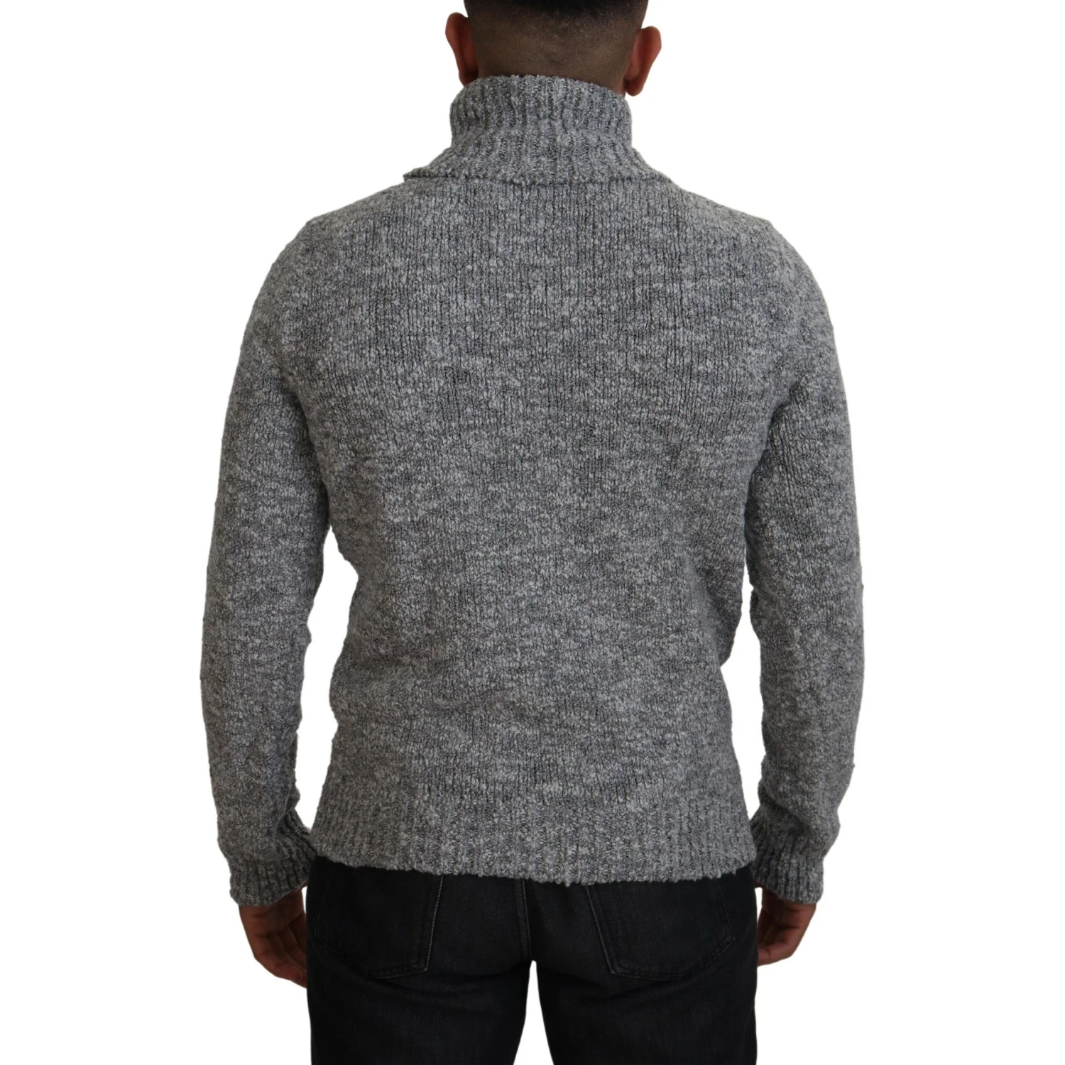 Gray Wool Knit Turtleneck Pullover Sweater