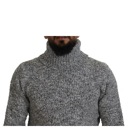 Gray Wool Knit Turtleneck Pullover Sweater