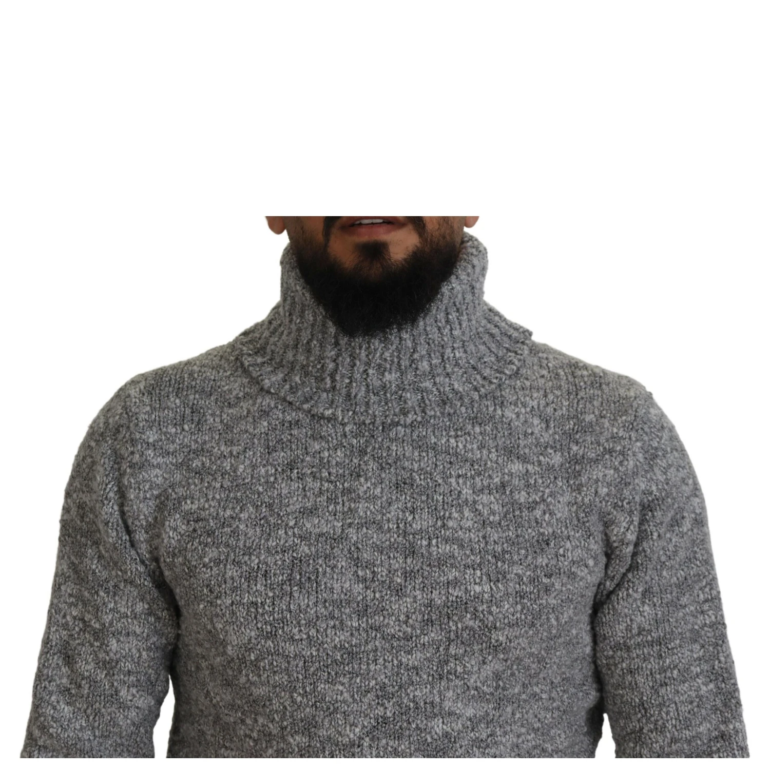 Gray Wool Knit Turtleneck Pullover Sweater