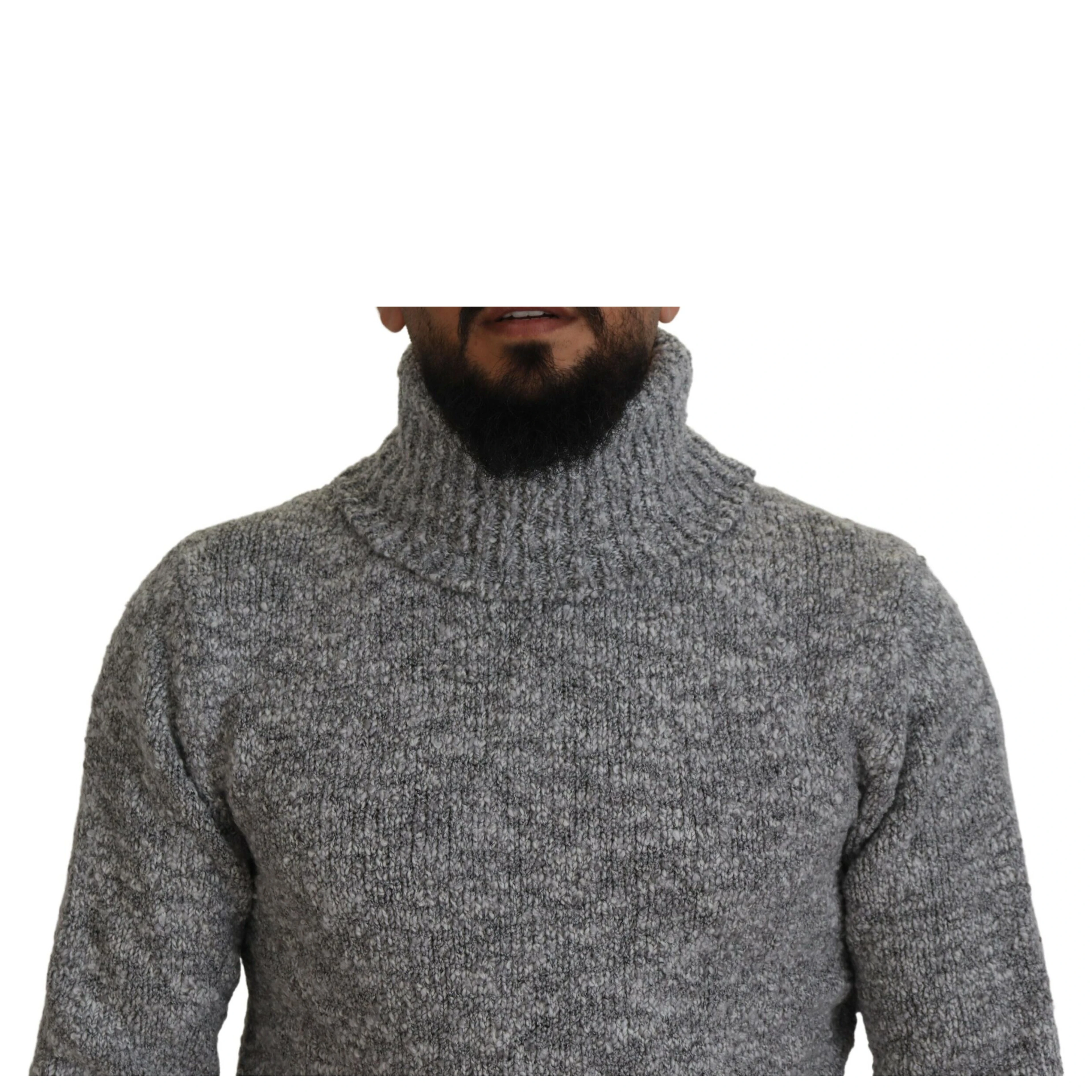 Gray Wool Knit Turtleneck Pullover Sweater