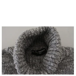 Gray Wool Knit Turtleneck Pullover Sweater